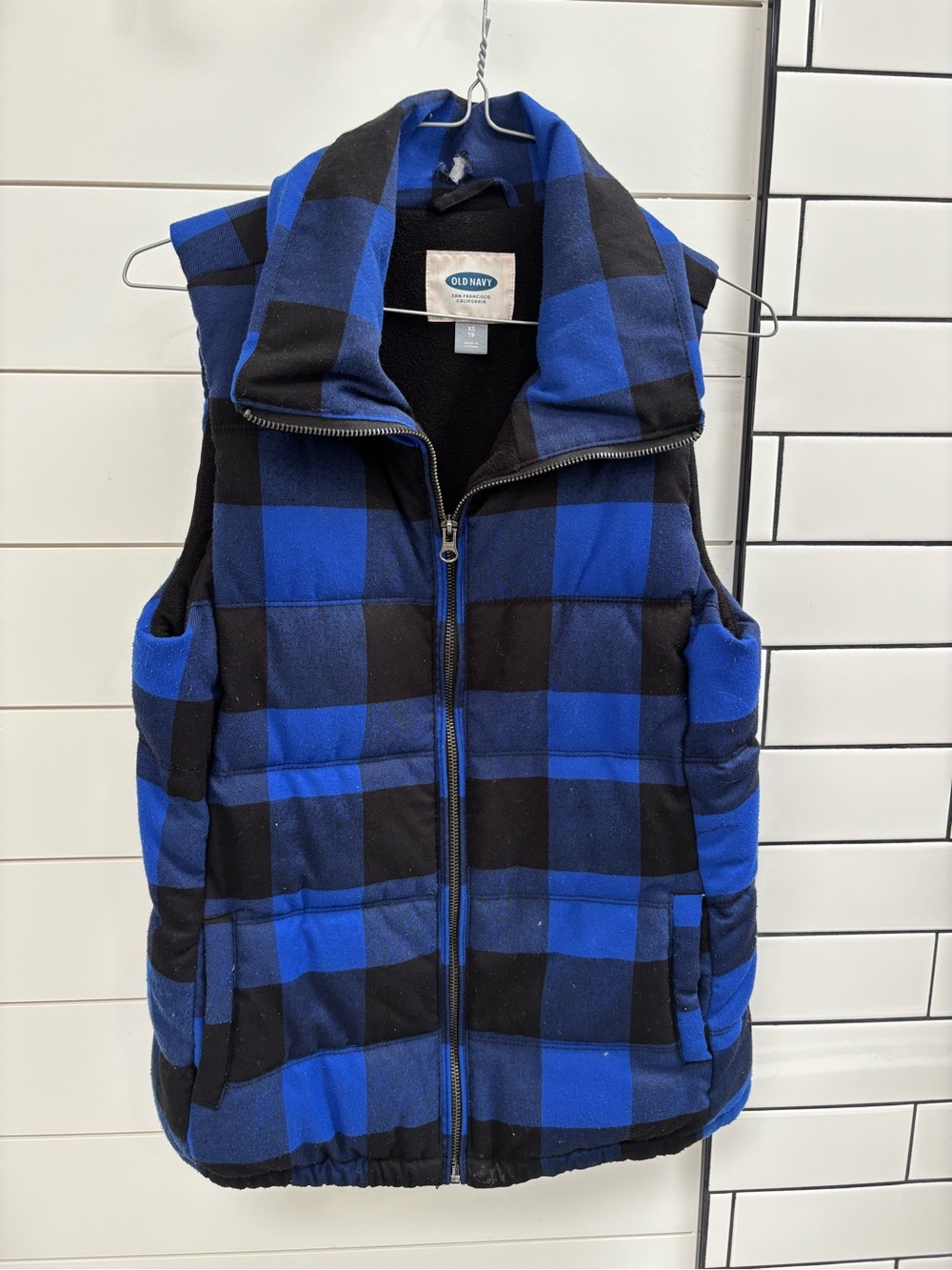 Old Navy Blue and Black Buffalo Plaid Quilted Vest